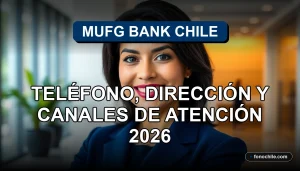 Mujer hispana sonriente en una oficina moderna, representando el servicio al cliente de MUFG Bank Chile.