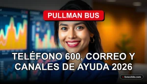 Mujer latina sonriente, representante de servicio al cliente de Pullman Bus, en oficina moderna.