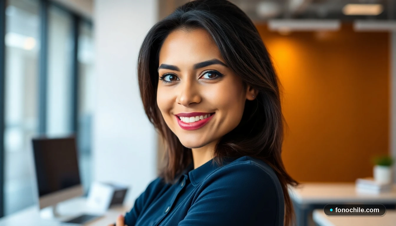Profesional de la Universidad de Santiago de Chile sonriendo, en un entorno de oficina moderna.