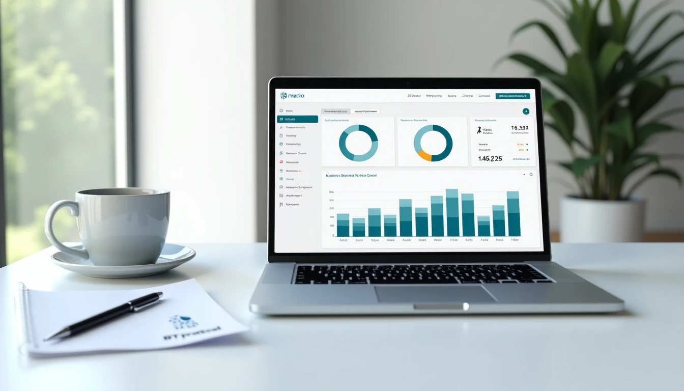 Escritorio moderno con herramientas de gestión financiera y logo de BTG Pactual Chile