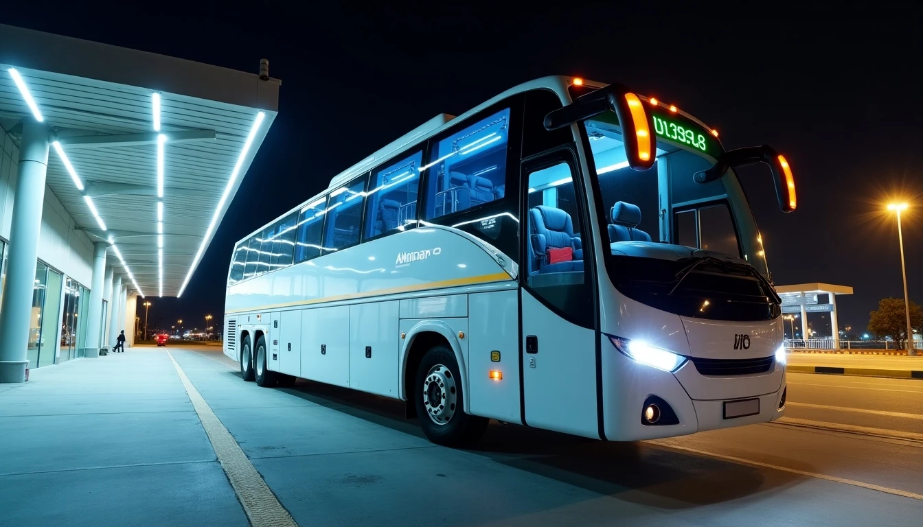 Flota moderna de autobús Andimar VIP estacionado en terminal chileno, servicio de transporte confiable