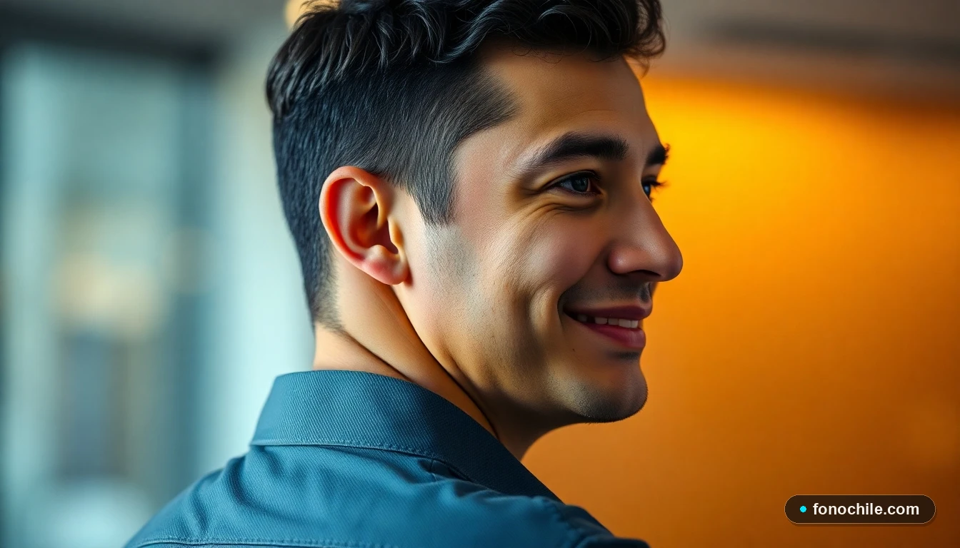 Primer plano de un agente de servicio al cliente de Contacto Buses Andimar VIP, escuchando atentamente en un entorno de oficina profesional.