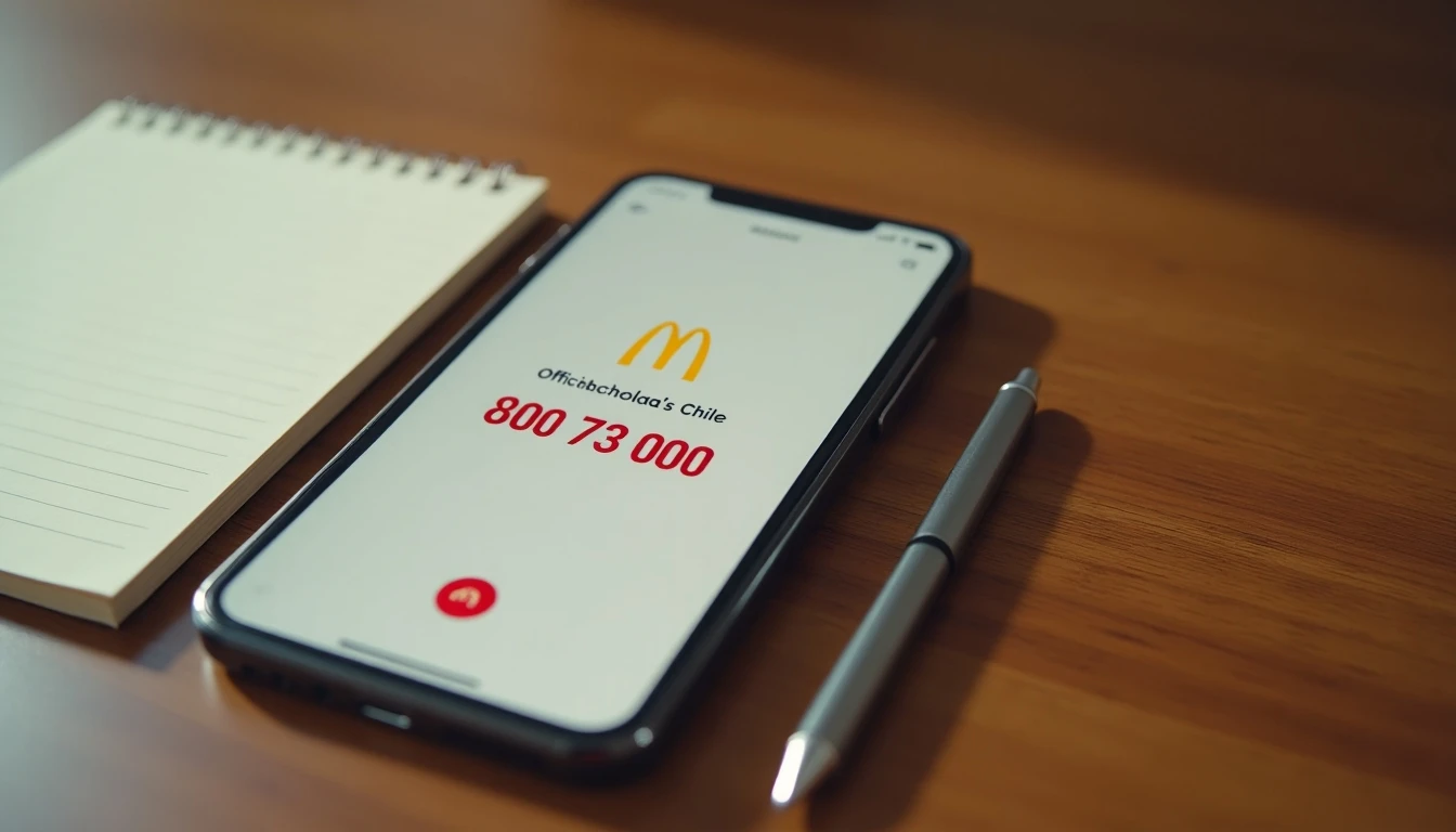 App de McDonald's Chile mostrando el número de contacto 800 721 000 en un teléfono inteligente