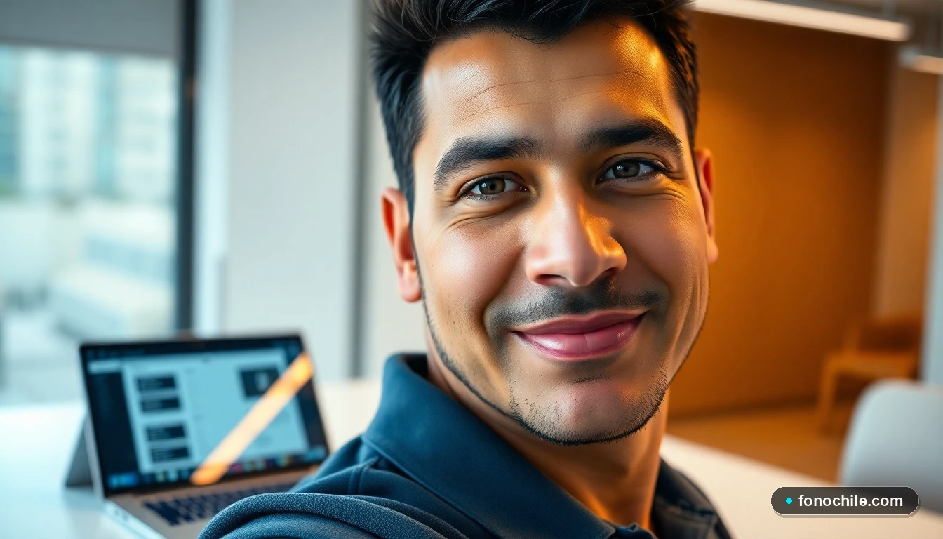 Un hombre hispano, agente de soporte de PedidosYa, atendiendo consultas en un entorno de oficina moderno y tecnológico.