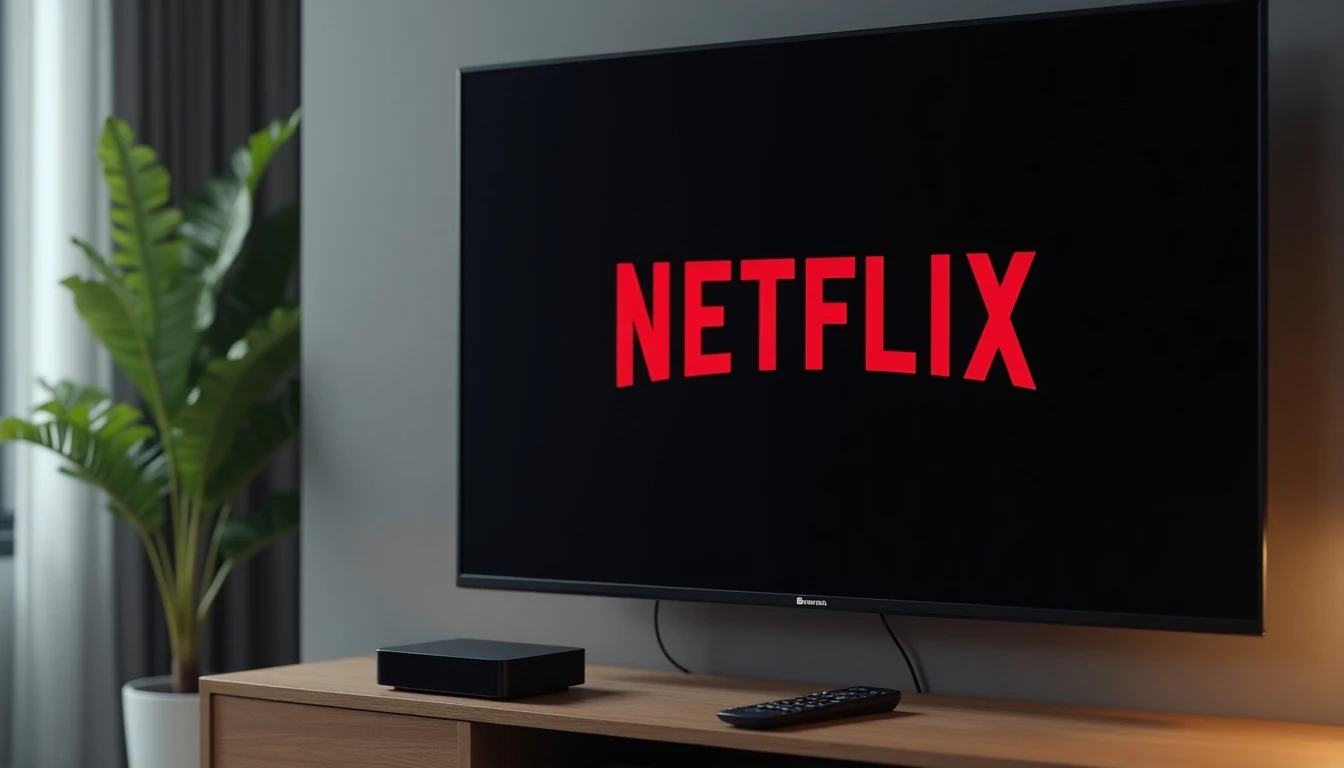 Configuración moderna de entretenimiento en casa con Netflix y Movistar en la televisión.