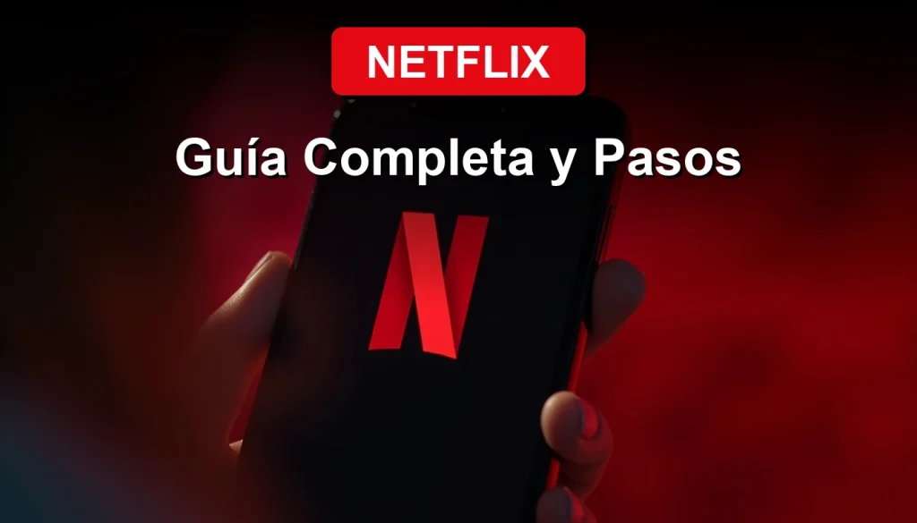 Persona eligiendo Netflix en la pantalla de un smartphone WOM sobre fondo rojo vibrante