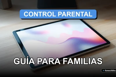 Una guía moderna sobre controles parentales digitales en Chile, mostrando una tableta con gráficos abstractos en un escritorio ordenado.