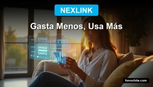 Una mujer sonriente mira hologramas de llamadas y datos en su sala, representando el control total de la telefonía móvil en 2026.