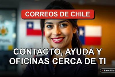 Oficina moderna de Correos de Chile con bandera nacional y mostrador de atención al cliente.