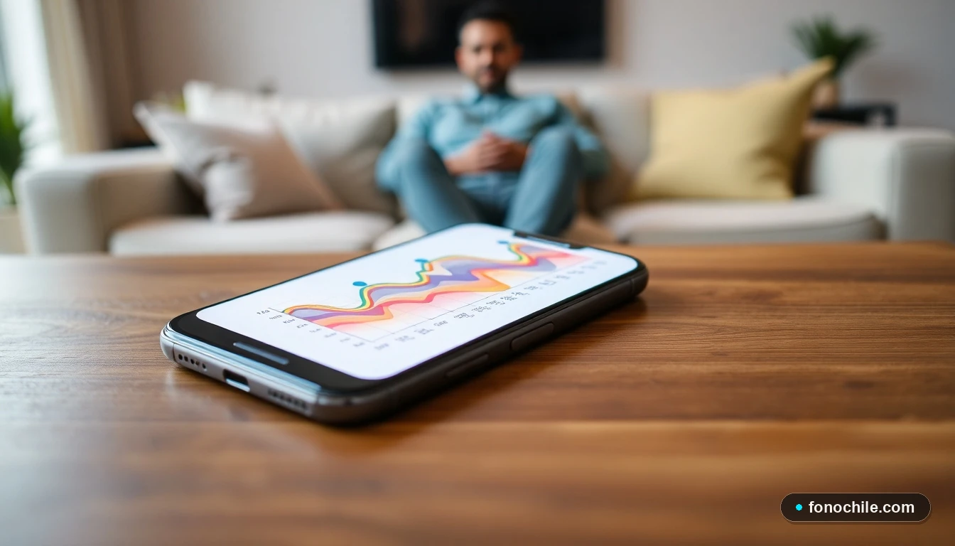 Smartphone mostrando gráfico abstracto de colores con información de programación de cortes de energía eléctrica.