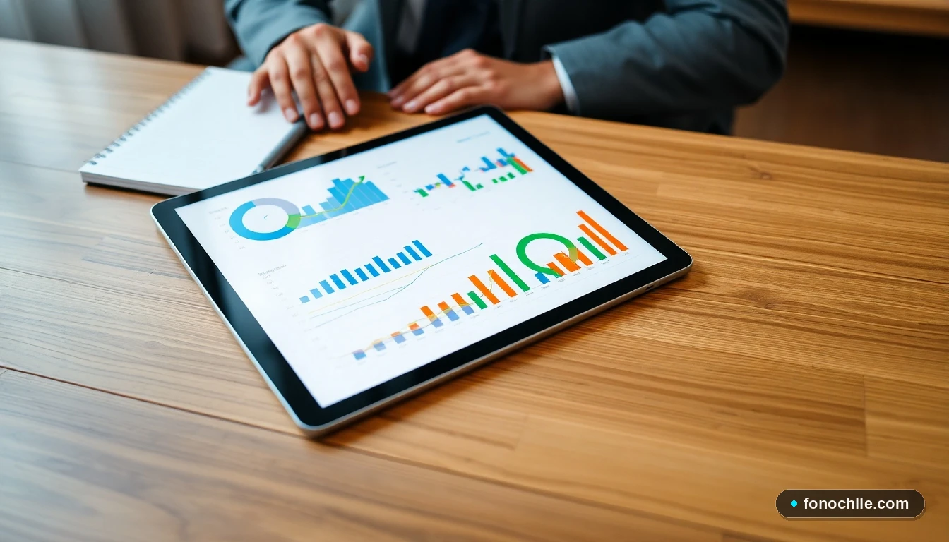 Dashboard financiero abstracto mostrando gráficos de colores para análisis de crédito y deudas en Chile.