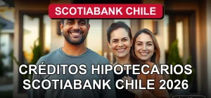 Una familia feliz recibe las llaves de su nueva casa con un crédito hipotecario Scotiabank Chile 2026.