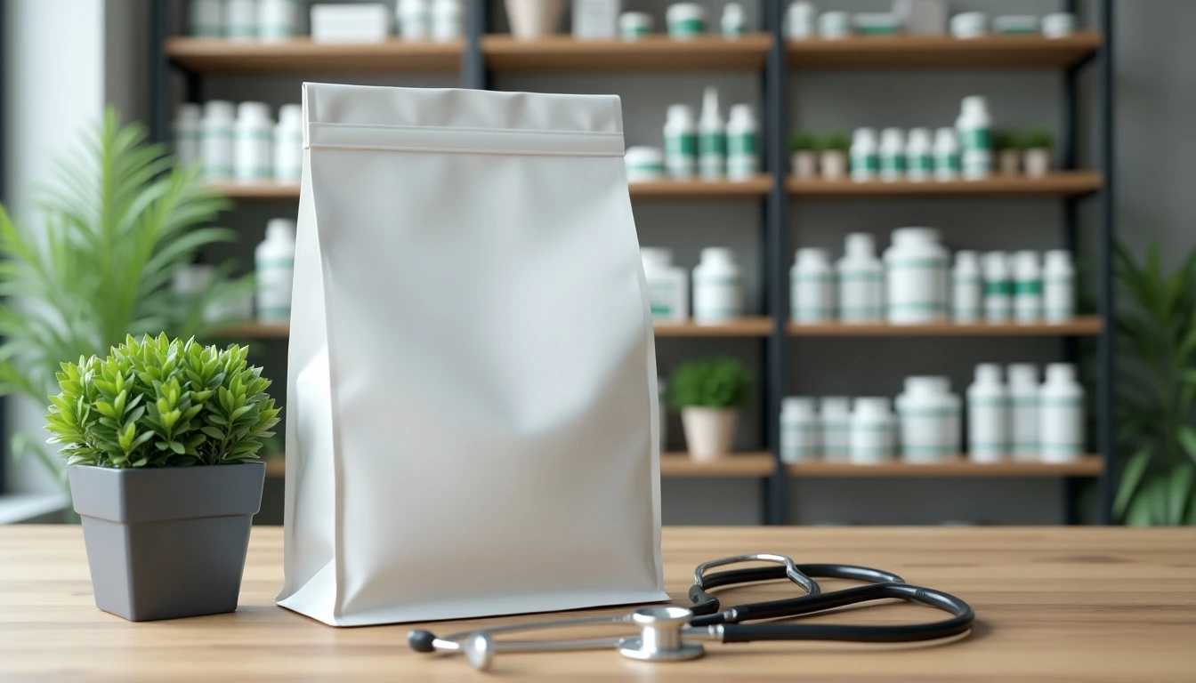 Bolsa de farmacia Cruz Verde con productos de salud y bienestar sobre una mesa