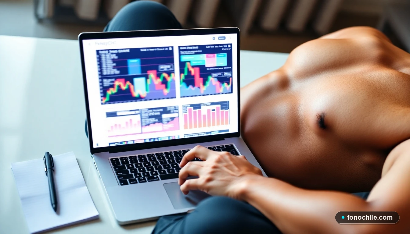 Pantalla de laptop mostrando gráficos financieros abstractos para análisis de cuentas corrientes en Chile.