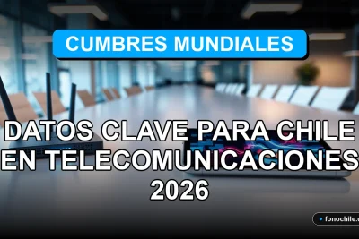 Abstracto de telecomunicaciones en Chile 2026 con gráficos de datos coloridos y difusos en pantallas de dispositivos modernos.