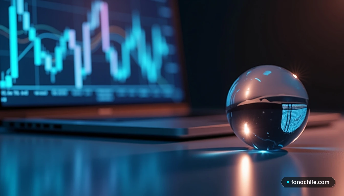 Primer plano de un portátil mostrando una interfaz genérica, junto a un objeto decorativo que refracta la luz, simbolizando el acceso a datos.