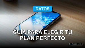 Plan de datos móviles ilimitados en Chile mostrando gráficos abstractos en la pantalla de un smartphone moderno.