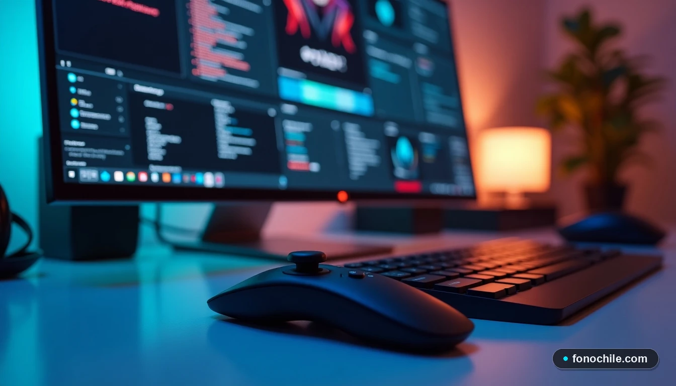 Monitor con interfaz de usuario de streaming y accesorios tecnológicos para DAZN