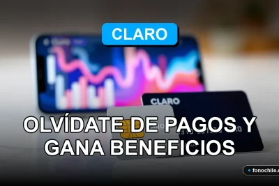 Una tarjeta SIM Claro sobre una mesa, con gráficos abstractos de colores en una pantalla de fondo, representando el débito automático y sus beneficios.