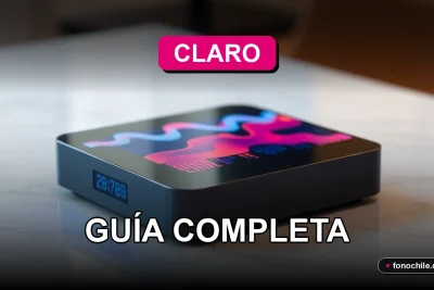 Decodificador Claro TV 2026 sobre una mesa de diseño moderno, mostrando una interfaz de gráficos abstractos en su pantalla.