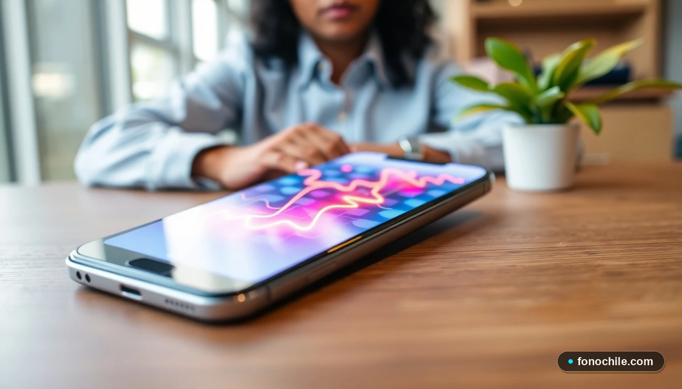 Smartphone mostrando gráfico abstracto de conectividad de red, concepto de desbloqueo de equipo móvil.