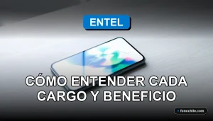 Detalle del Plan Entel 2026 mostrando un teléfono inteligente con gráficos abstractos en su pantalla, sobre una mesa de trabajo moderna.