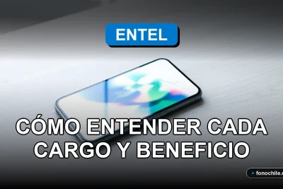 Detalle del Plan Entel 2026 mostrando un teléfono inteligente con gráficos abstractos en su pantalla, sobre una mesa de trabajo moderna.