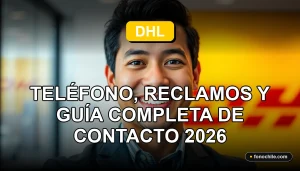 DHL Chile servicio al cliente y contacto telefónico, persona sonriente en oficina moderna