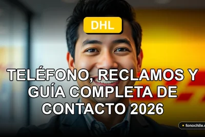 DHL Chile servicio al cliente y contacto telefónico, persona sonriente en oficina moderna