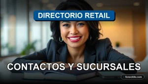 Directorio de contactos y sucursales de retail chileno 2026 sobre una mesa de trabajo moderna.