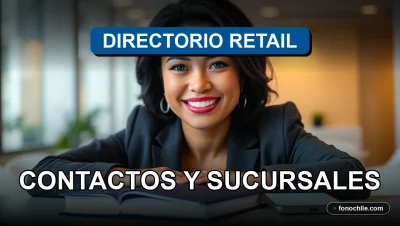 Directorio de contactos y sucursales de retail chileno 2026 sobre una mesa de trabajo moderna.