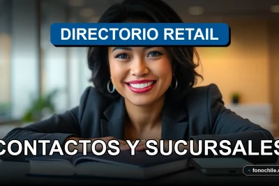 Directorio de contactos y sucursales de retail chileno 2026 sobre una mesa de trabajo moderna.