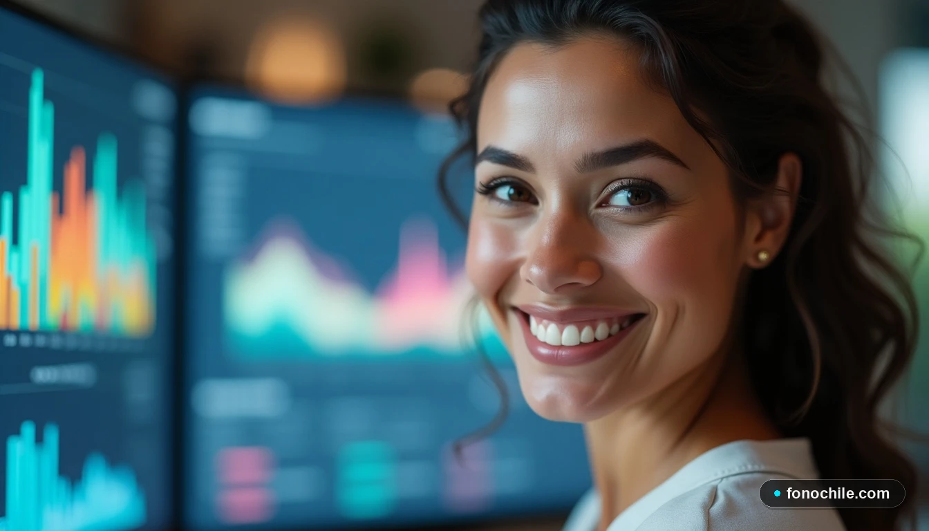 Agente de servicio al cliente de DIRECTV Chile sonriendo en la oficina