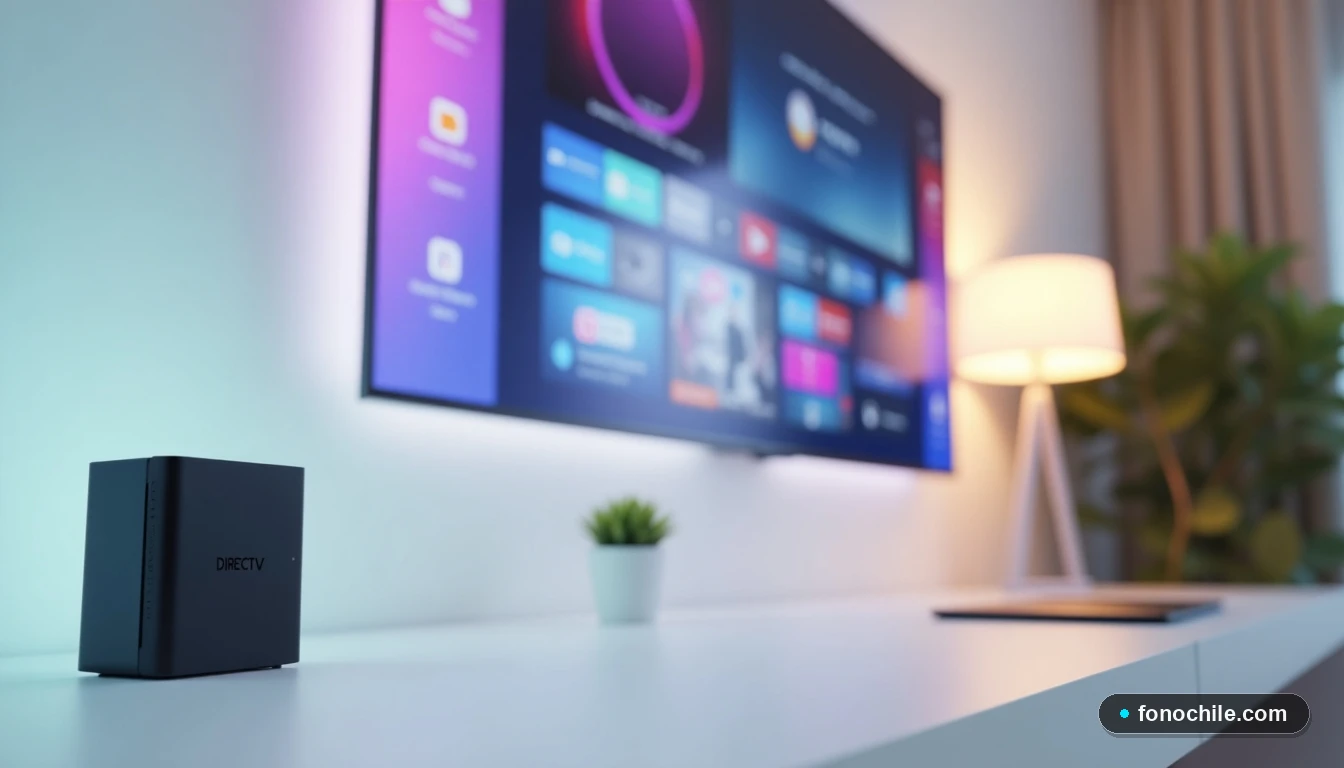 Dispositivos de DIRECTV y pantalla con interfaz genérica en un entorno doméstico moderno.