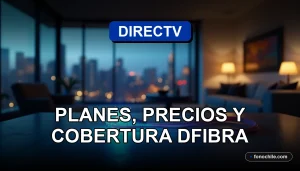 Planes y cobertura de fibra óptica DIRECTV Fibra en Chile, mostrando un cable de fibra óptica brillante en un entorno moderno.