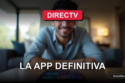 Aplicación DIRECTV Go Chile en un teléfono inteligente mostrando una interfaz moderna con gráficos de colores.