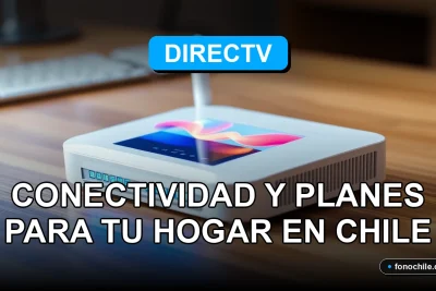 Router moderno de internet DIRECTV sobre escritorio de madera con gráficos abstractos en pantalla.