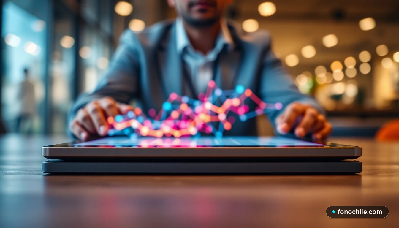 Representación abstracta de una conexión a internet de alta velocidad con gráficos de flujo de datos coloridos.