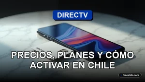 Tarjeta SIM prepaga de DIRECTV y un smartphone moderno mostrando gráficos abstractos, sobre una mesa de diseño minimalista.