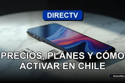 Tarjeta SIM prepaga de DIRECTV y un smartphone moderno mostrando gráficos abstractos, sobre una mesa de diseño minimalista.