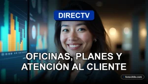 Oficina de atención al cliente de DIRECTV en Temuco, Chile, con una profesional hispana sonriente.