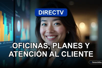 Oficina de atención al cliente de DIRECTV en Temuco, Chile, con una profesional hispana sonriente.