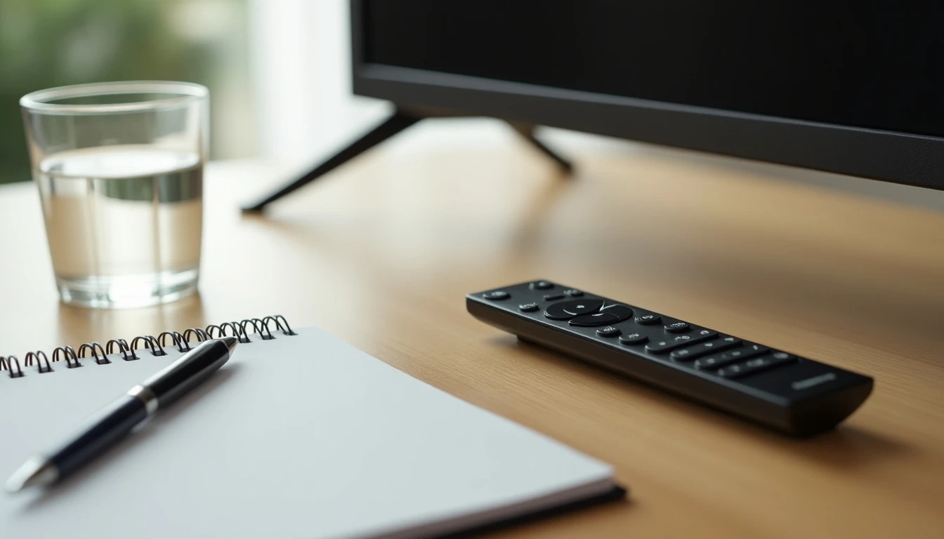 Accesorios de entretenimiento DIRECTV en una mesa moderna, listos para el control del servicio.