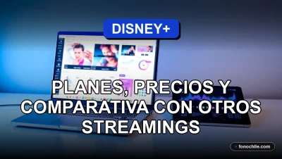 Una comparativa visual de planes de streaming en Chile, mostrando la interfaz de Disney+ en una pantalla con gráficos abstractos.