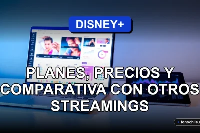 Una comparativa visual de planes de streaming en Chile, mostrando la interfaz de Disney+ en una pantalla con gráficos abstractos.