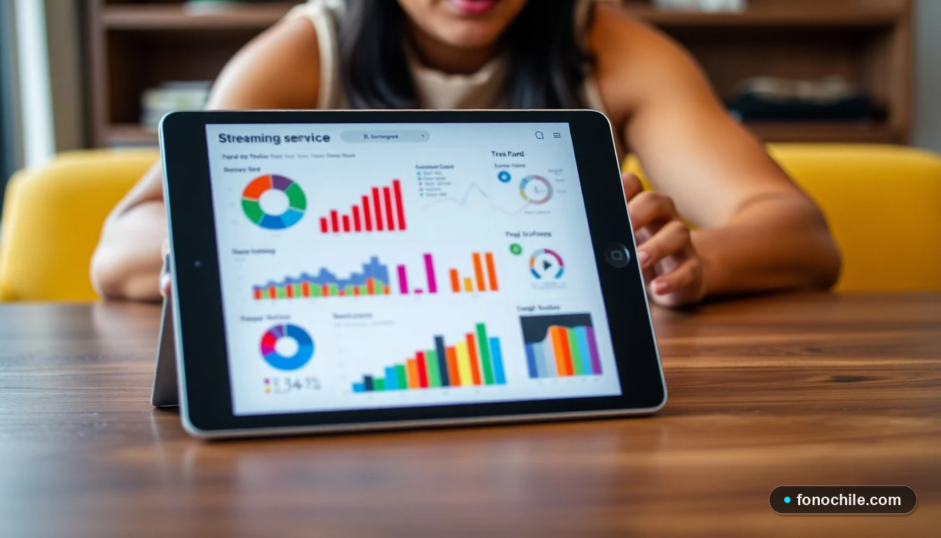 Gráficos de comparación de precios y planes de servicios de streaming en Chile sobre una tablet