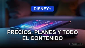 Un teléfono inteligente moderno descansando sobre una mesa de madera clara, su pantalla muestra gráficos abstractos y coloridos, con un fondo desenfocado de un living contemporáneo.