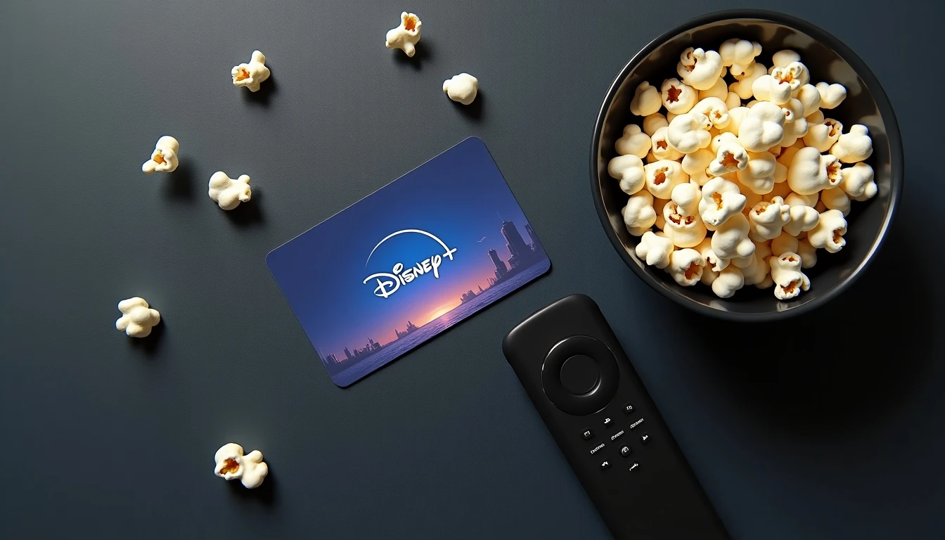 Suscripción Premium Disney+ con elementos de cine en casa para streaming 4K