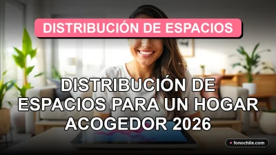 Una mujer latina sonríe mientras observa un plano de distribución de espacios en una tableta, en un hogar moderno y acogedor.