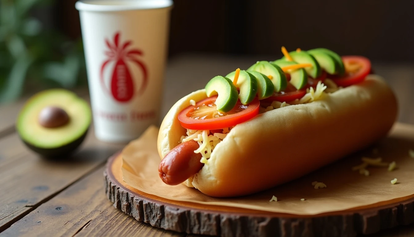 Hot dog gourmet de Doggis Chile con ingredientes frescos y toppings coloridos